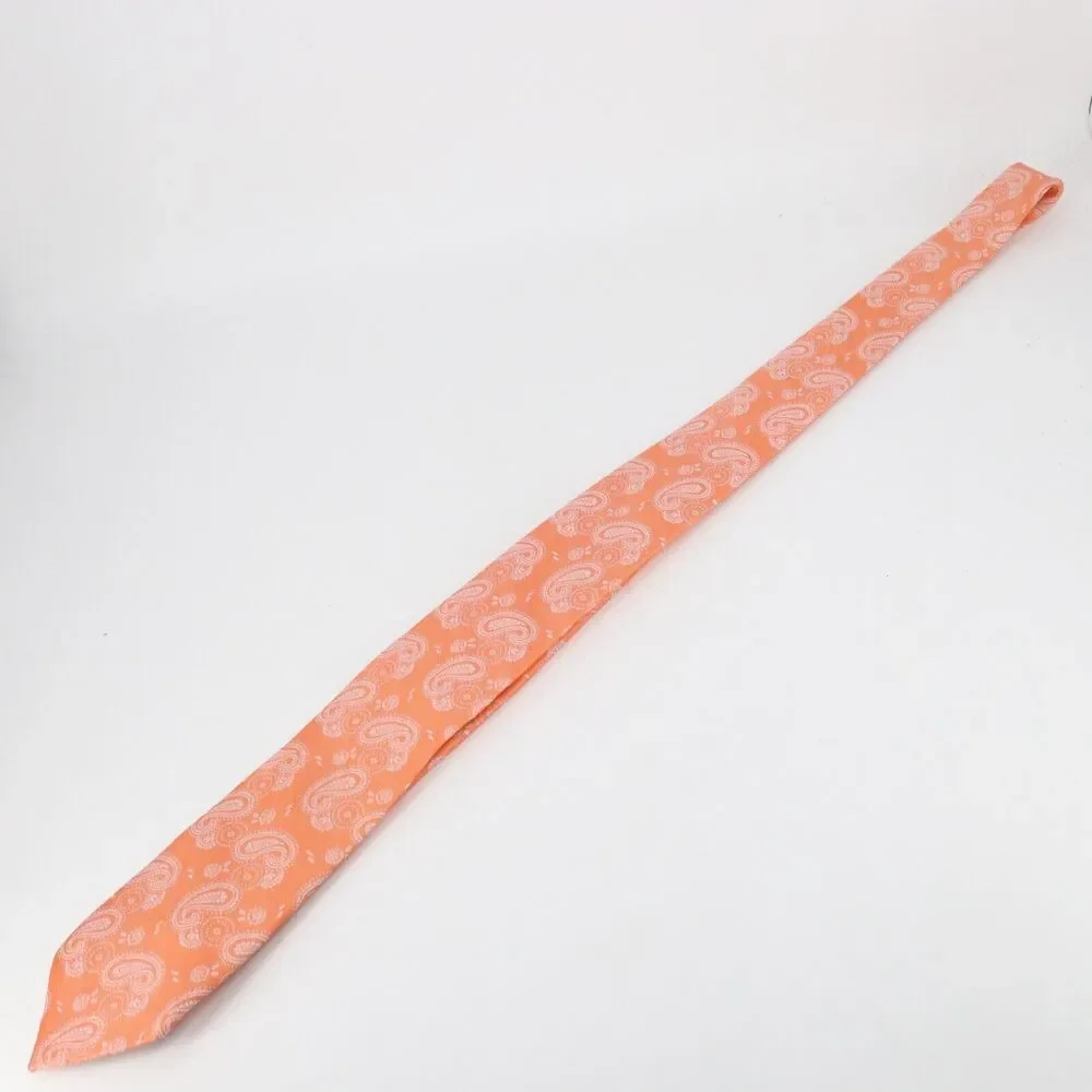 Izod Silk Neck Tie Men 58 in Silk Orange Peach Cream Paisley Floral Necktie Wide